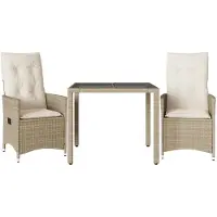 Syfax 3-tlg. Bistro-Set mit Kissen Beige Poly Rattan
