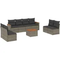 Syfax 9-tlg. Garten-Sofagarnitur mit Kissen Grau Poly Rattan