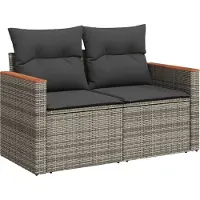 Syfax Gartensofa 2-Sitzer mit Kissen Grau Poly Rattan
