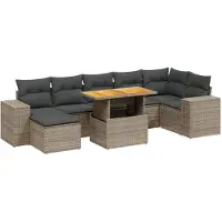 Syfax 8-tlg. Garten-Sofagarnitur mit Kissen Grau Poly Rattan