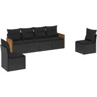 Syfax 6-tlg. Garten-Sofagarnitur mit Kissen Schwarz Poly Rattan