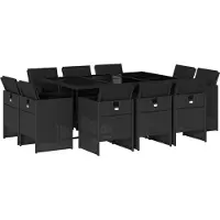 Syfax 11-tlg. Garten-Essgruppe mit Kissen Schwarz Poly Rattan