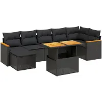Syfax 8-tlg. Garten-Sofagarnitur mit Kissen Schwarz Poly Rattan