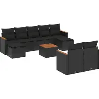 Syfax 10-tlg. Garten-Sofagarnitur mit Kissen Schwarz Poly Rattan