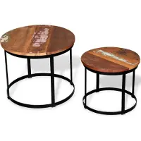 Syfax 2-tlg. Couchtisch-Set Altholz Massiv Rund 40cm/50cm