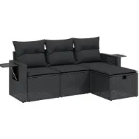 Syfax 4-tlg. Garten-Sofagarnitur mit Kissen Schwarz Poly Rattan