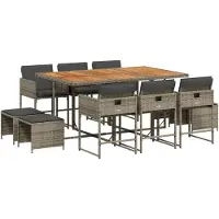 Syfax 11-tlg. Garten-Essgruppe mit Kissen Grau Poly Rattan