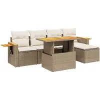 Syfax 6-tlg. Garten-Sofagarnitur mit Kissen Beige Poly Rattan