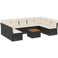 Syfax 10-tlg. Garten-Sofagarnitur mit Kissen Schwarz Poly Rattan