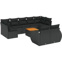 Syfax 10-tlg. Garten-Sofagarnitur mit Kissen Schwarz Poly Rattan