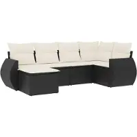 Syfax 6-tlg. Garten-Sofagarnitur mit Kissen Schwarz Poly Rattan
