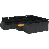 Syfax 11-tlg. Garten-Sofagarnitur mit Kissen Schwarz Poly Rattan