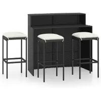 Syfax 4-tlg. Gartenbar-Set mit Kissen Schwarz