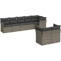 Syfax 8-tlg. Garten-Sofagarnitur mit Kissen Grau Poly Rattan