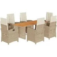Syfax 7-tlg. Garten-Essgruppe mit Kissen Beige Poly Rattan