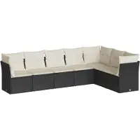Syfax 7-tlg. Garten-Sofagarnitur mit Kissen Schwarz Poly Rattan