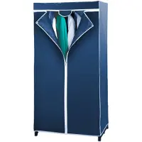 Wenko Stoffschrank "Modell Air", blau (dunkelblau), B:75cm H:150cm T:50cm, Polypropylen, Stahl, Schränke, Stoffschrank, Stoffschrank mit Kleiderstange & Reißverschluss, atmungsaktives Vlies