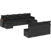 Syfax 10-tlg. Garten-Sofagarnitur mit Kissen Schwarz Poly Rattan