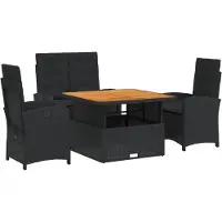 Syfax 4-tlg. Garten-Essgruppe mit Kissen Schwarz Poly Rattan