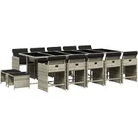 Syfax 15-tlg. Garten-Essgruppe mit Kissen Hellgrau Poly Rattan