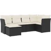 Syfax 6-tlg. Garten-Sofagarnitur mit Kissen Schwarz Poly Rattan