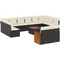 Syfax 13-tlg. Garten-Sofagarnitur mit Kissen Schwarz Poly Rattan