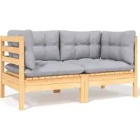 The Living Store 2-Sitzer-Gartensofa mit Grauen Kissen Massivholz Kiefer