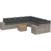 Syfax 11-tlg. Garten-Sofagarnitur mit Kissen Grau Poly Rattan