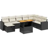 Syfax 9-tlg. Garten-Sofagarnitur mit Kissen Schwarz Poly Rattan