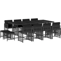 Syfax 13-tlg. Garten-Essgruppe mit Kissen Schwarz Poly Rattan
