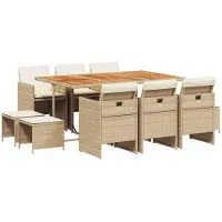 Syfax 11-tlg. Garten-Essgruppe mit Kissen Beige Poly Rattan