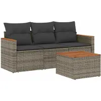 Syfax 4-tlg. Garten-Sofagarnitur mit Kissen Grau Poly Rattan