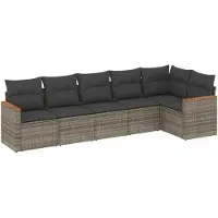 Syfax 6-tlg. Garten-Sofagarnitur mit Kissen Grau Poly Rattan