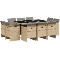 Syfax 11-tlg. Garten-Essgruppe mit Kissen Beigemischung Poly Rattan