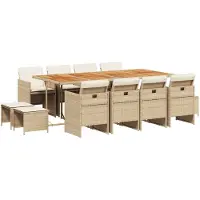Syfax 13-tlg. Garten-Essgruppe mit Kissen Beige Poly Rattan