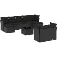 Syfax 10-tlg. Garten-Sofagarnitur mit Kissen Schwarz Poly Rattan