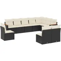 Syfax 10-tlg. Garten-Sofagarnitur mit Kissen Schwarz Poly Rattan