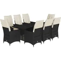 Syfax 9-tlg. Garten-Essgruppe mit Kissen Schwarz Poly Rattan