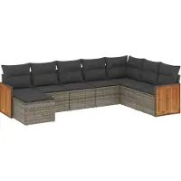 Syfax 8-tlg. Garten-Sofagarnitur mit Kissen Grau Poly Rattan