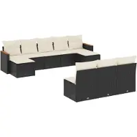 Syfax 10-tlg. Garten-Sofagarnitur mit Kissen Schwarz Poly Rattan