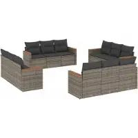 Syfax 12-tlg. Garten-Sofagarnitur mit Kissen Grau Poly Rattan