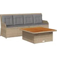 Syfax 3-tlg. Garten-Sofagarnitur mit Kissen Beige Poly Rattan