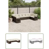 The Living Store 10-tlg. Garten-Sofagarnitur mit Kissen Braun Poly Rattan