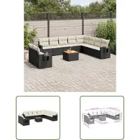 The Living Store 11-tlg. Garten-Sofagarnitur mit Kissen Schwarz Poly Rattan