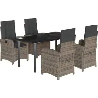vidaXL 5-tlg. Garten-Essgruppe mit Kissen Grau Poly Rattan