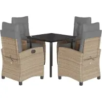Syfax 5-tlg. Garten-Essgruppe mit Kissen Beigemischung Poly Rattan