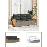 The Living Store 3-tlg. Garten-Sofagarnitur mit Kissen Grau Poly Rattan