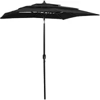 Syfax Sonnenschirm mit Aluminium-Mast 3-lagig Schwarz 2x2 m