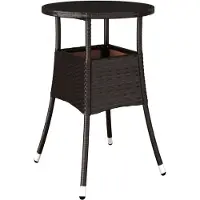Syfax Gartentisch Ø60x75 cm Hartglas und Poly Rattan Braun