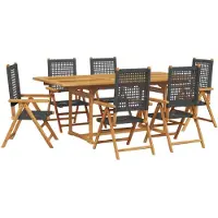 Syfax 7-tlg. Garten-Essgruppe Poly Rattan und Massivholz Schwarz
